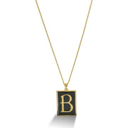 GOLD BLACK INITIAL LETTER (B) RECTANGLE PENDANT SHORT NECKLACE #HNN90739-B