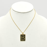 GOLD BLACK INITIAL LETTER (B) RECTANGLE PENDANT SHORT NECKLACE #HNN90739-B