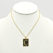 GOLD BLACK INITIAL LETTER (C) RECTANGLE PENDANT SHORT NECKLACE #HNN90739-C