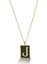 GOLD BLACK INITIAL LETTER (J) RECTANGLE PENDANT SHORT CHAIN NECKLACE #HNN90739-J