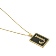 GOLD BLACK INITIAL LETTER (J) RECTANGLE PENDANT SHORT CHAIN NECKLACE #HNN90739-J