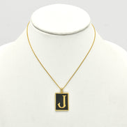 GOLD BLACK INITIAL LETTER (J) RECTANGLE PENDANT SHORT CHAIN NECKLACE #HNN90739-J