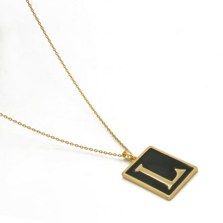 GOLD BLACK INITIAL LETTER (L) RECTANGLE PENDANT SHORT CHAIN NECKLACE #HNN90739-L