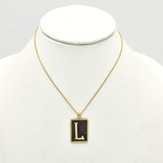 GOLD BLACK INITIAL LETTER (L) RECTANGLE PENDANT SHORT CHAIN NECKLACE #HNN90739-L