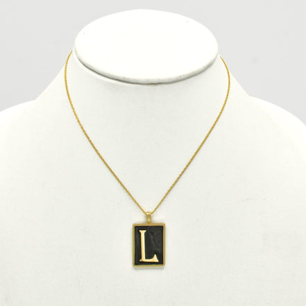 GOLD BLACK INITIAL LETTER (L) RECTANGLE PENDANT SHORT CHAIN NECKLACE #HNN90739-L