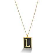 GOLD BLACK INITIAL LETTER (L) RECTANGLE PENDANT SHORT CHAIN NECKLACE #HNN90739-L