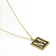 GOLD BLACK INITIAL LETTER (M) RECTANGLE PENDANT SHORT CHAIN NECKLACE # HNN90739-M