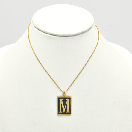 GOLD BLACK INITIAL LETTER (M) RECTANGLE PENDANT SHORT CHAIN NECKLACE # HNN90739-M
