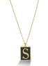 GOLD BLACK INITIAL LETTER (S) RECTANGLE PENDANT SHORT CHAIN NECKLACE #HNN90739-S