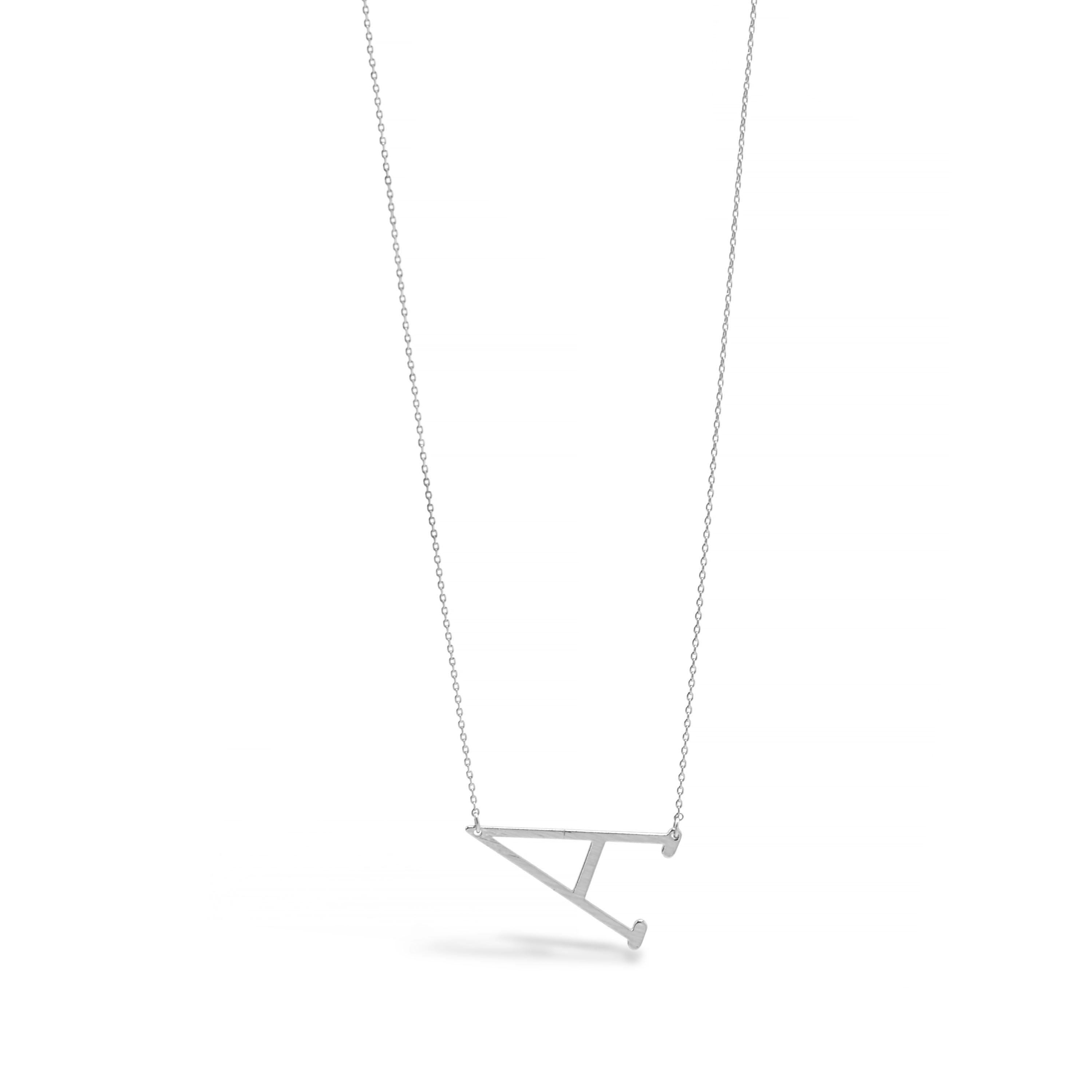 SILVER LETTER A CHARM STATEMENT NECKLACE # HNN90630R Rhodium (OE4)
