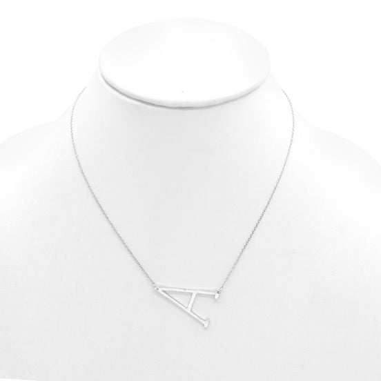 SILVER LETTER A CHARM STATEMENT NECKLACE # HNN90630R Rhodium (OE4)
