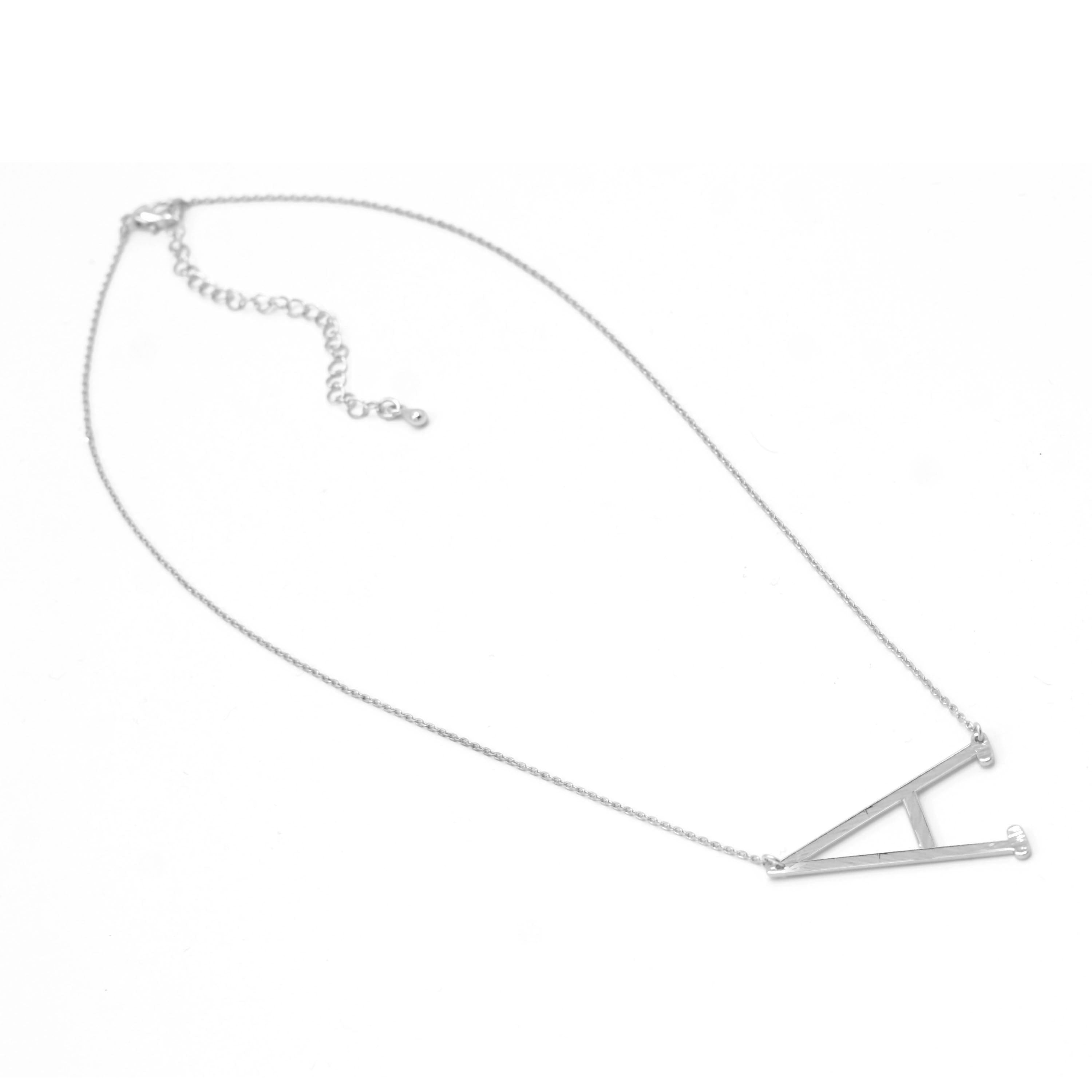SILVER LETTER A CHARM STATEMENT NECKLACE # HNN90630R Rhodium (OE4)