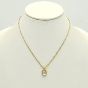 Gold clear crystal square pendant link chain necklace#HNN90864G(SG13)