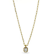 Gold clear crystal square pendant link chain necklace#HNN90864G(SG13)