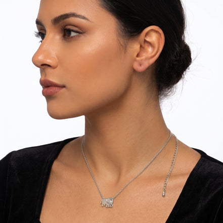 Tazza Women's Silver-Tone Dainty Elephant Pendant Necklace | Lucky Elephant Charm Pendant with Sparkling Accent | Fashion Costume Jewelry #HNN90874R(LF14)