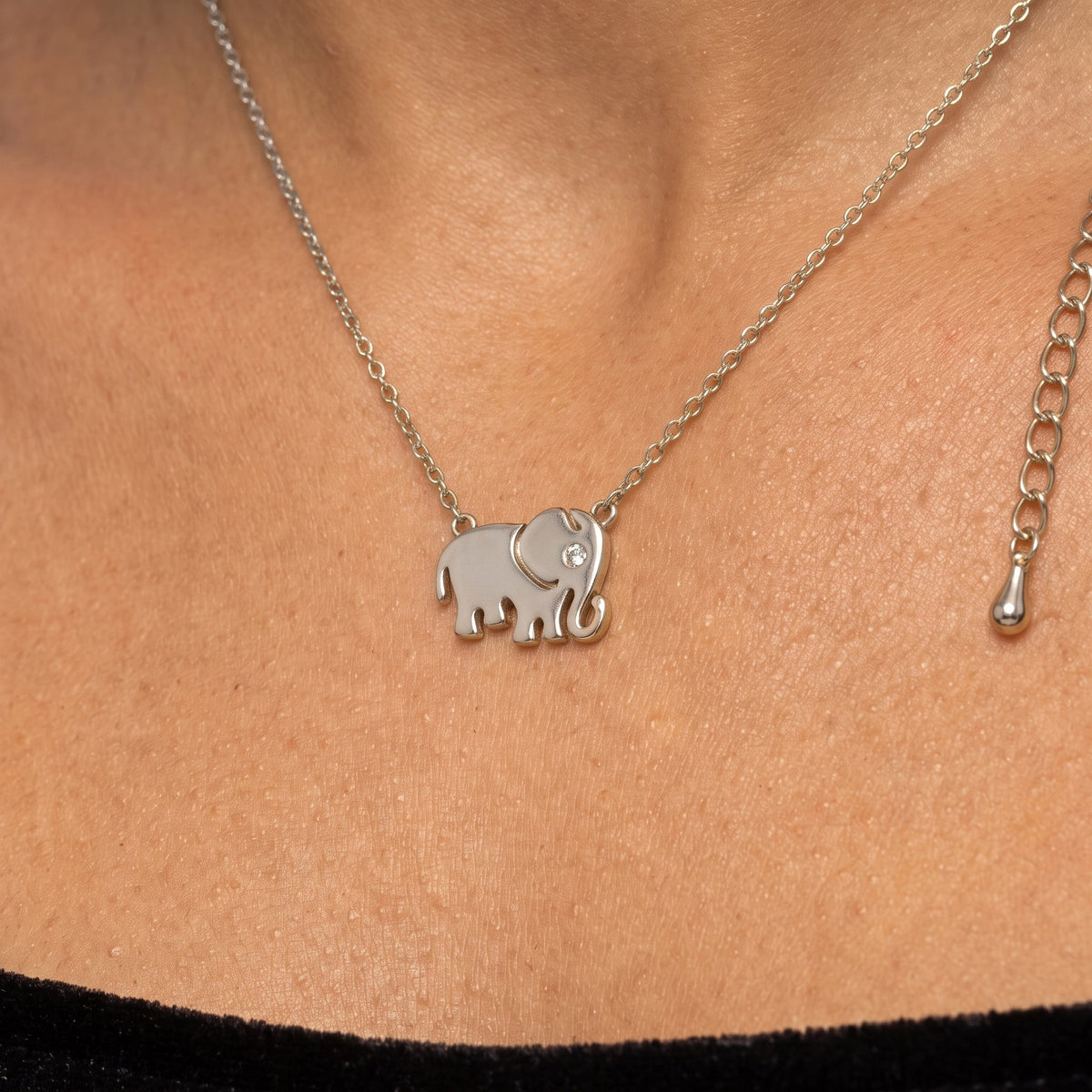 Tazza Women's Silver-Tone Dainty Elephant Pendant Necklace | Lucky Elephant Charm Pendant with Sparkling Accent | Fashion Costume Jewelry #HNN90874R(LF14)