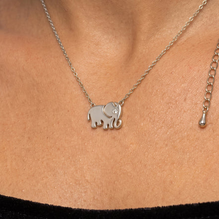 Tazza Women's Silver-Tone Dainty Elephant Pendant Necklace | Lucky Elephant Charm Pendant with Sparkling Accent | Fashion Costume Jewelry #HNN90874R(LF14)