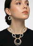 Two-Tone Gold And Silver Hammered Linked chain Necklace and Earrings Set#HNN+E88652-1TWO(DE5)