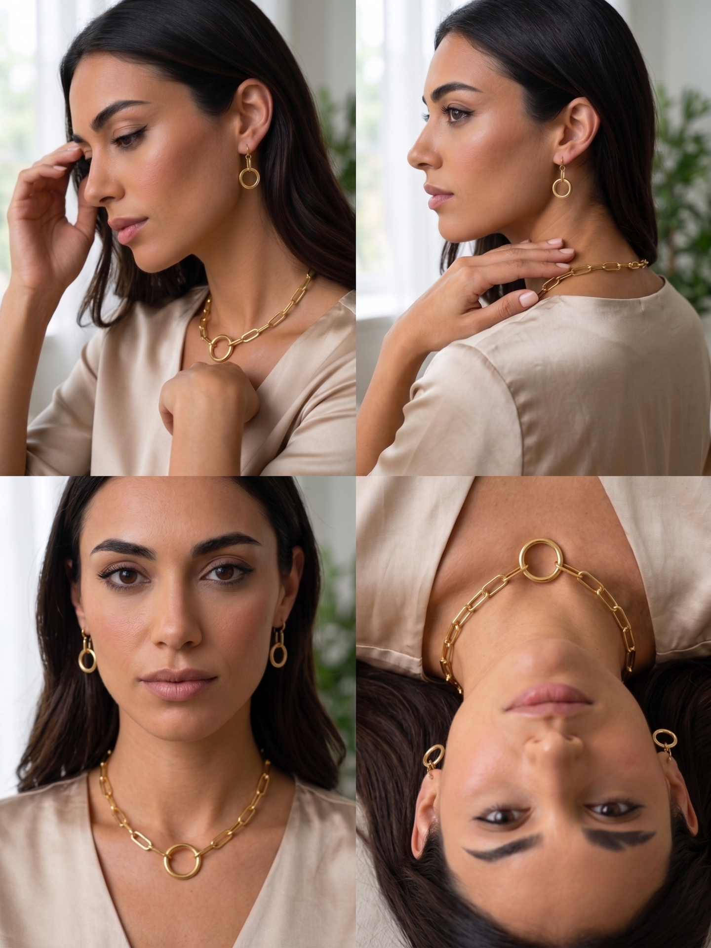 Tazza Women's Gold-Tone Paperclip Chain Collar Necklace & Earring Set | Chunky Circle Ring Pendant Jewelry Set | Fashion Costume Jewelry #HNN+E90841GD(SF8)