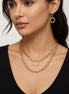 Tazza Women's Gold-Tone Layered Paperclip Chain Necklace & Earring Set | Chunky Double Chain Circle Ring Pendant Jewelry Set #HNN+E90843GD(IB20)