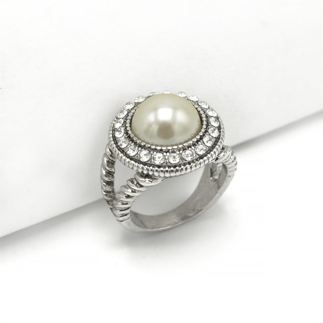 RHODIUM PEARL AND CRYSTAL RING# HNR90737#7