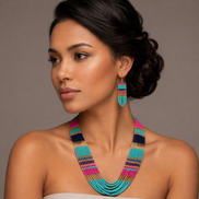 Gold Multicolor Seed Bead Statement Layer Necklace#N2216-MLT