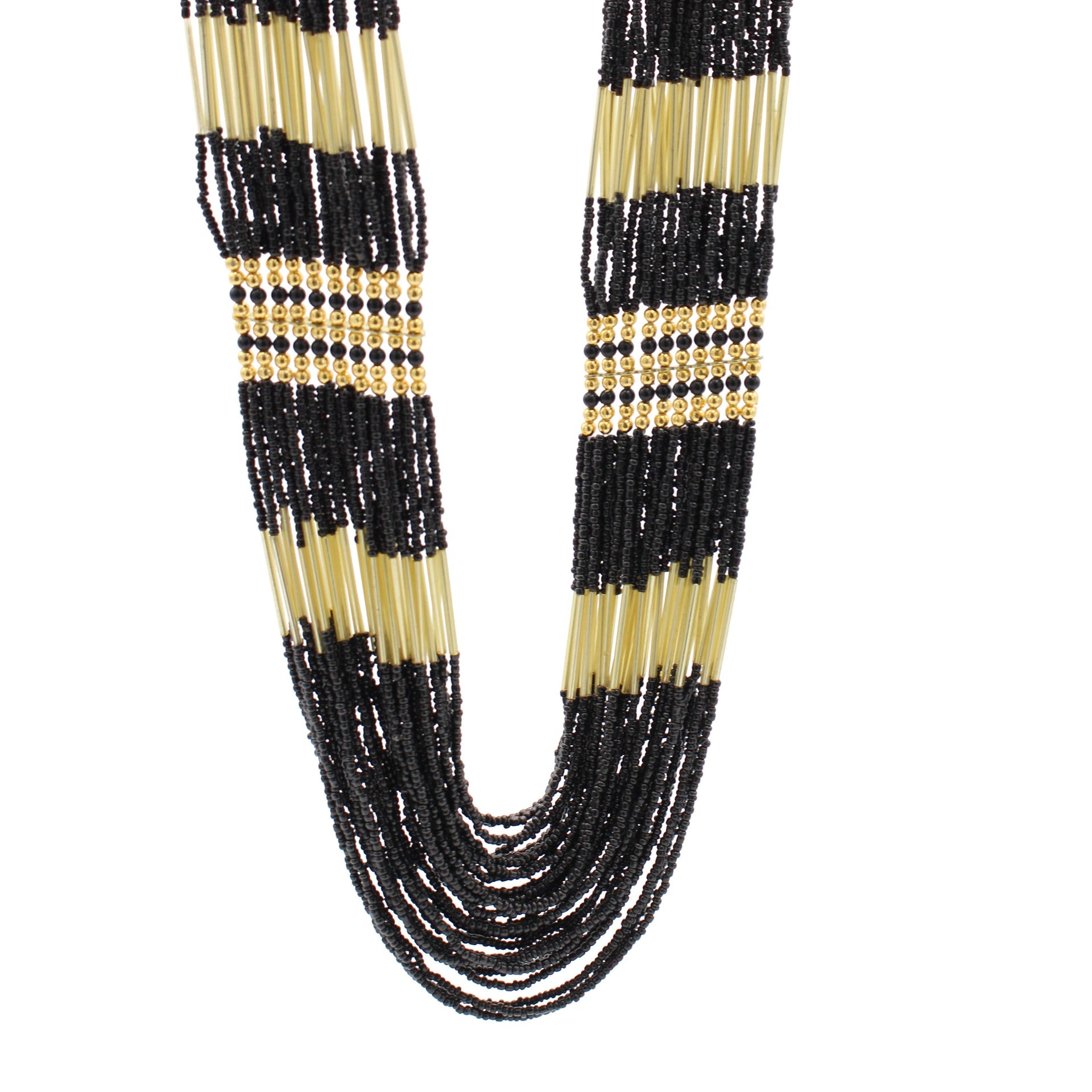GOLD BLACK SEED BEAD STATEMENT NECKLACE #N2216GBLK