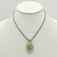 TWO TONE MULTI COLOR CRYSTAL OVAL PENDANT SILVER ROPE CHAIN NECKLACE #34176EH-MT