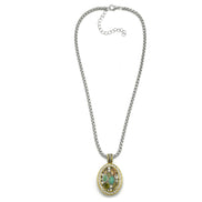 TWO TONE MULTI COLOR CRYSTAL OVAL PENDANT SILVER ROPE CHAIN NECKLACE #34176EH-MT