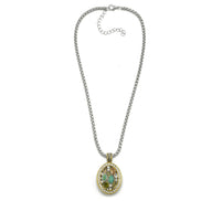 TWO TONE MULTI COLOR CRYSTAL OVAL PENDANT SILVER ROPE CHAIN NECKLACE #34176EH-MT