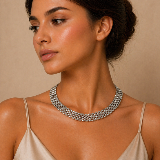 Silver Polished Wide Panther Link Chain Choker Necklace #NL14120031-R02 (NA13)