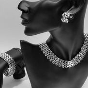 Silver Polished Wide Panther Link Chain Choker Necklace #NL14120031-R02 (NA13)