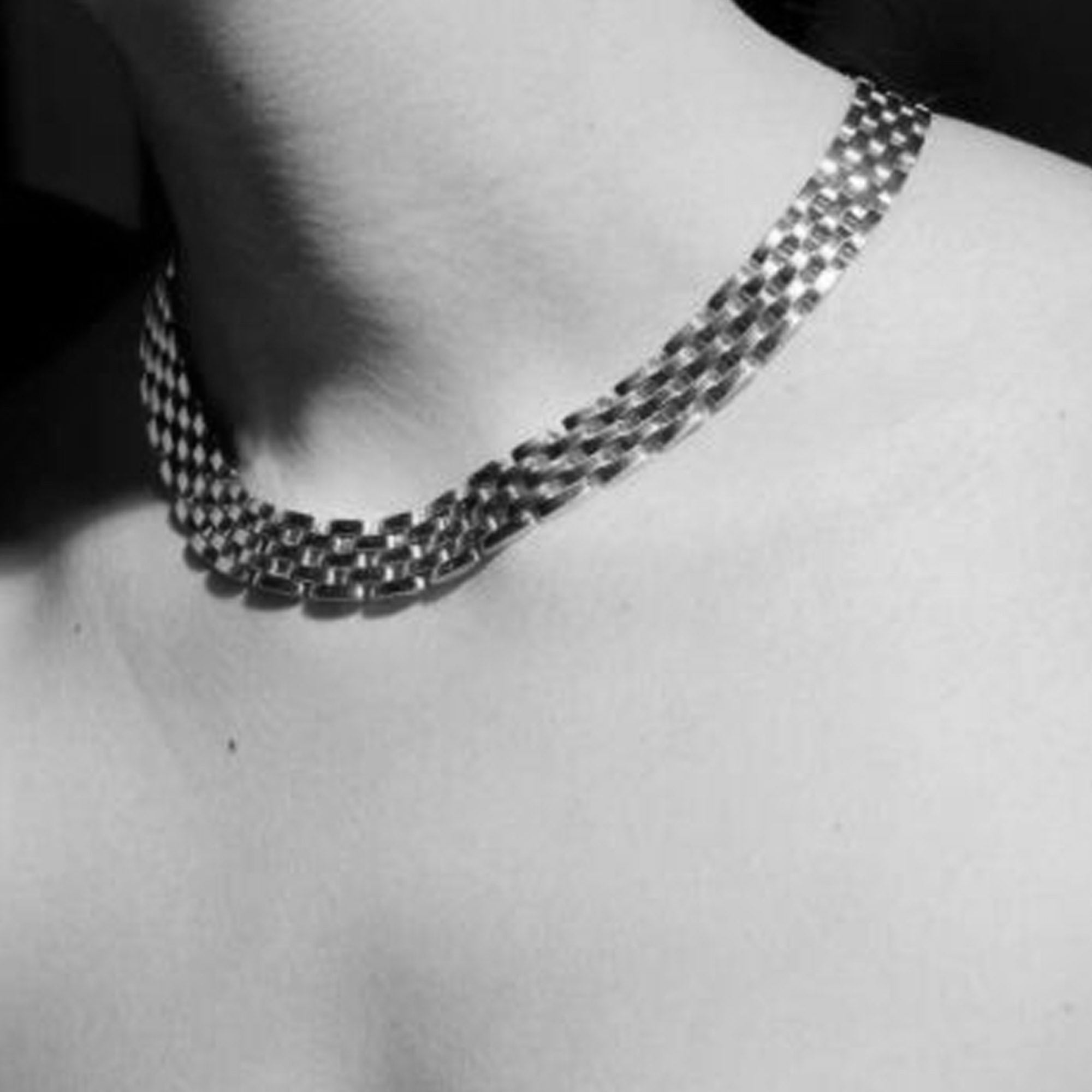 Silver Polished Wide Panther Link Chain Choker Necklace #NL14120031-R02 (NA13)