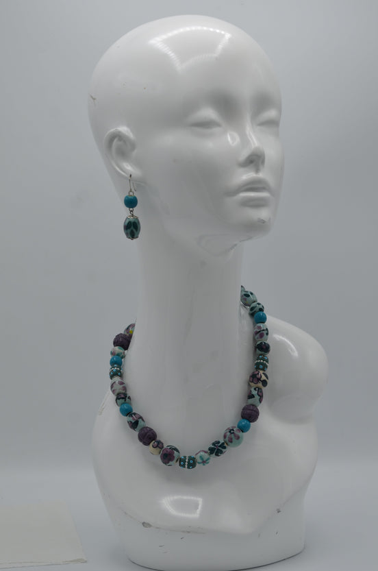 Blue and Multi Color Ceramic Beads Necklace # RN6531-2_BLUE (RG5)