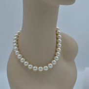GOLD 12 MM CREAM PEARL SHORT NECKLACE #SQ321-1439G (IE21)