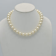 GOLD 12 MM CREAM PEARL SHORT NECKLACE #SQ321-1439G (IE21)
