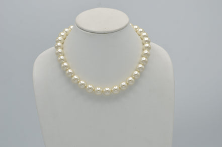GOLD 12 MM CREAM PEARL SHORT NECKLACE #SQ321-1439G (IE21)
