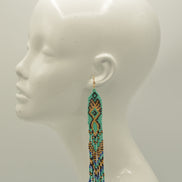 Turquoise, Black, Blue, and Gold Bohemian Seed Bead Long Tassel Earrings#ER-1142(IE22)