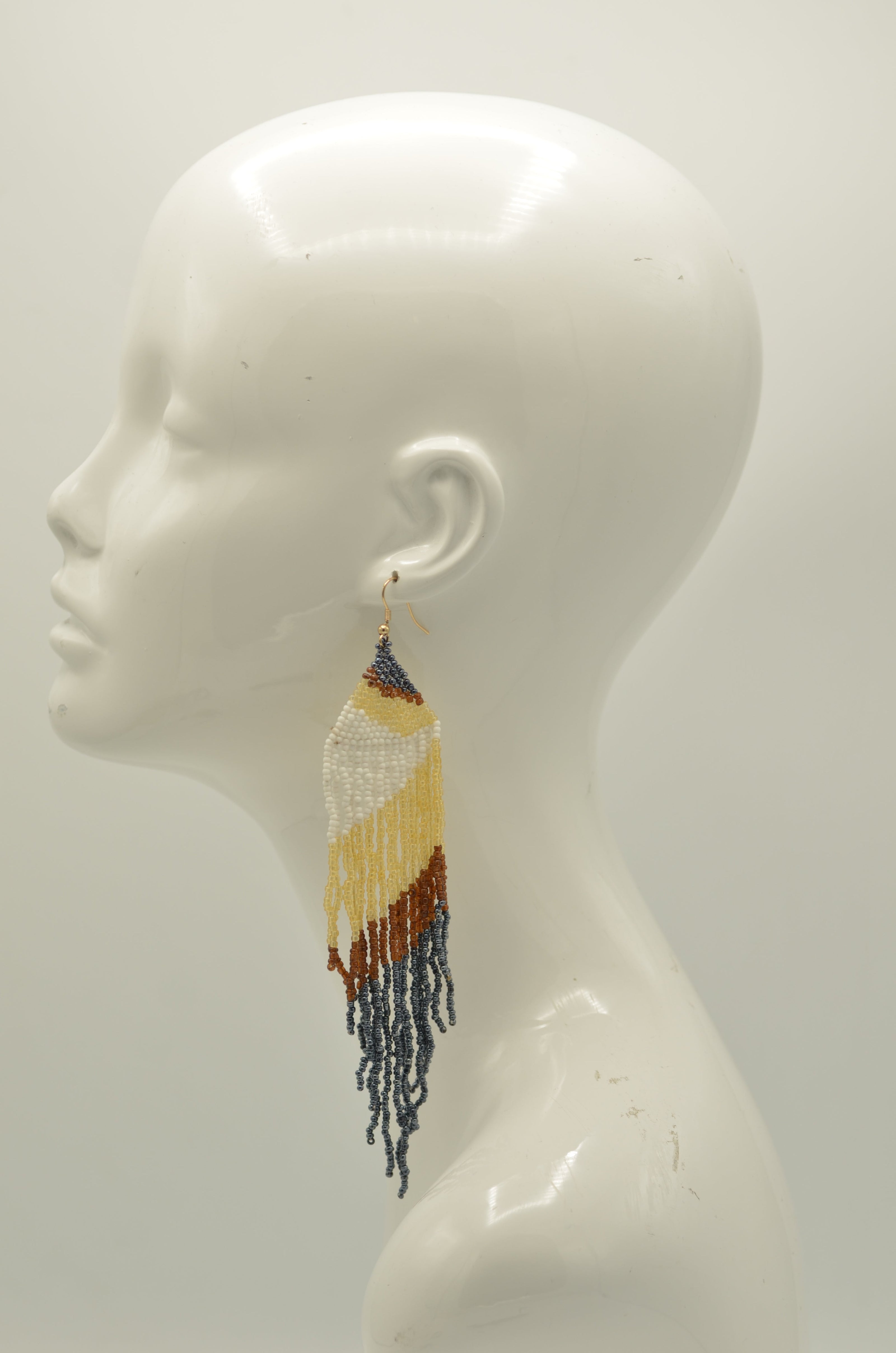 Cream,White,Black, And hematite Bohemian Seed Bead Long Tassel Earrings #SH-ER-1196(OD26)