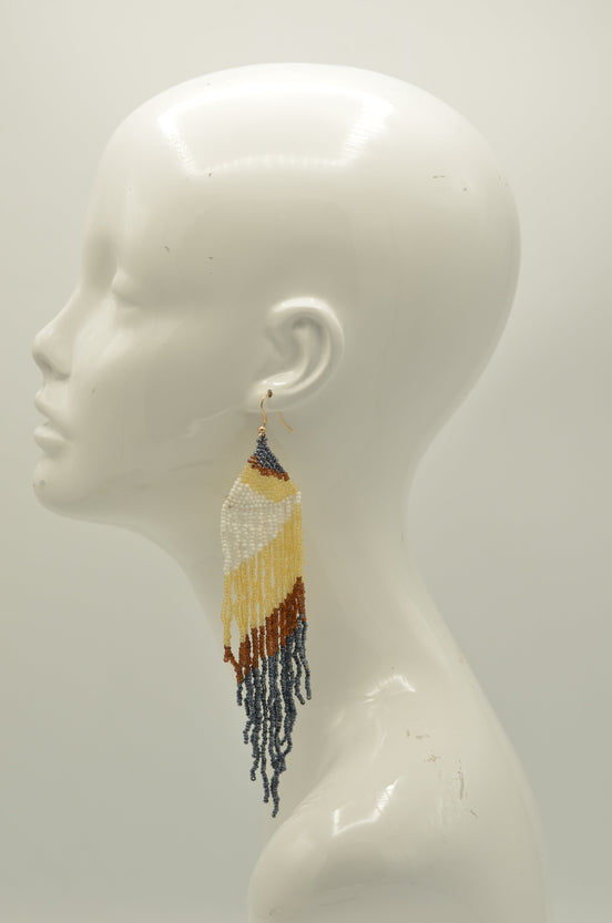 Cream,White,Black, And hematite Bohemian Seed Bead Long Tassel Earrings #SH-ER-1196(OD26)