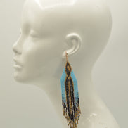 Blue,Black, And Gold Bohemian Seed Bead Long Tassel Earrings #SH-ER-1197(OE26)