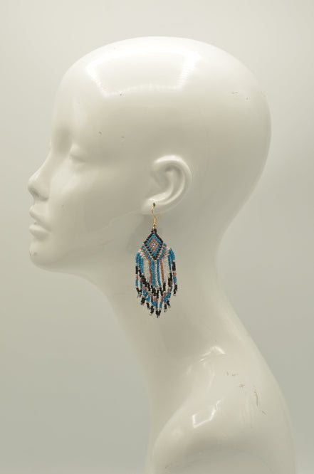 Blue, Black, White, and Champagne Bohemian Seed Bead Tassel Earrings #SH-ER-1210(RC15)