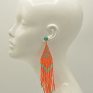 Orange and Turquoise Triangle Bohemian Seed Bead Long Tassel Earrings#ER-1148(ID19)