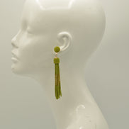 Olive and Gold Bohemian Seed Bead Long Tassel Earrings #ER-1186(TD15)