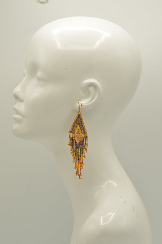 Multi-color Bohemian Seed Bead Long Tassel Earrings #ER-1139(TD14)