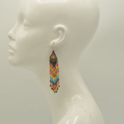 Orange, Black, White, and Gold Bohemian Seed Bead Long Tassel Earrings #SH-ER-1207(TD17)