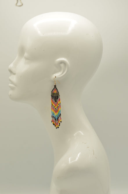 Orange, Black, White, and Gold Bohemian Seed Bead Long Tassel Earrings #SH-ER-1207(TD17)
