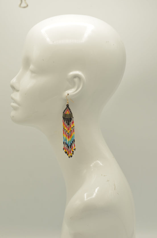 Orange, Black, White, and Gold Bohemian Seed Bead Long Tassel Earrings #SH-ER-1207(TD17)