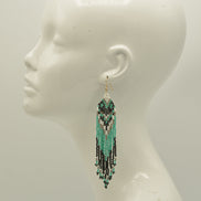 Turquoise, Black, and White Bohemian Seed Bead Long Tassel Earrings #SH-ER-1198(TD19)