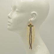 Ivory,Black, And Gold Bohemian Seed Bead Long Tassel Earrings #SH-ER-1195(OE25)